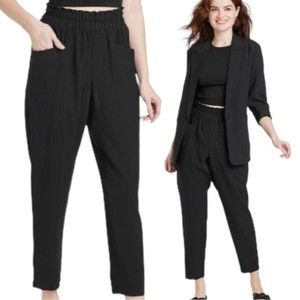 A New Day Black High Rise Paper bag Flowy Ankle Tapered Pants Size Large NEW